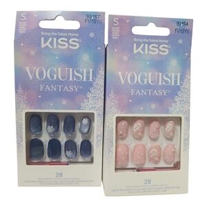 KISS‎ Voguish Fantasy Blue Snowflake, Pink Gingerbread Short Nails NEW